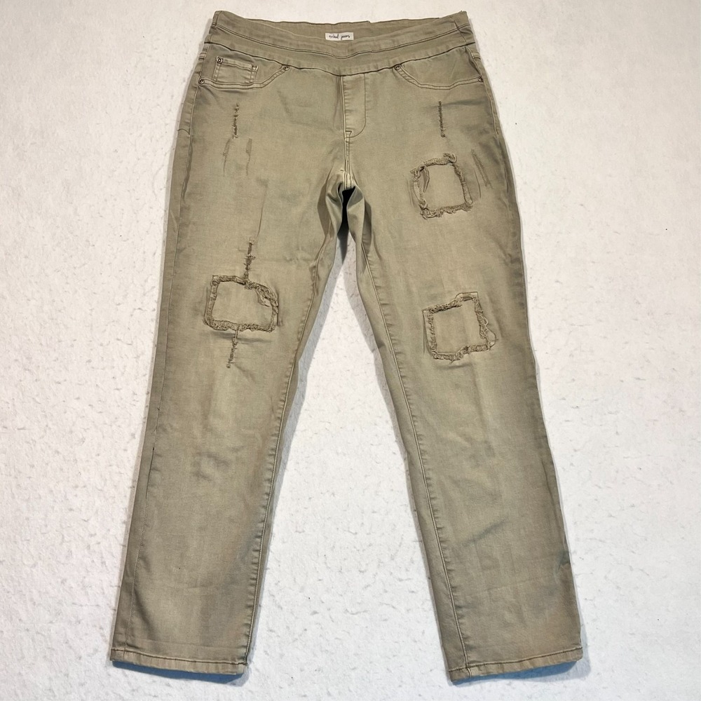 Tribal Boyfriend‎ Jeans Distressed Patched Ankle Greenish Gray Women's 6 32x27